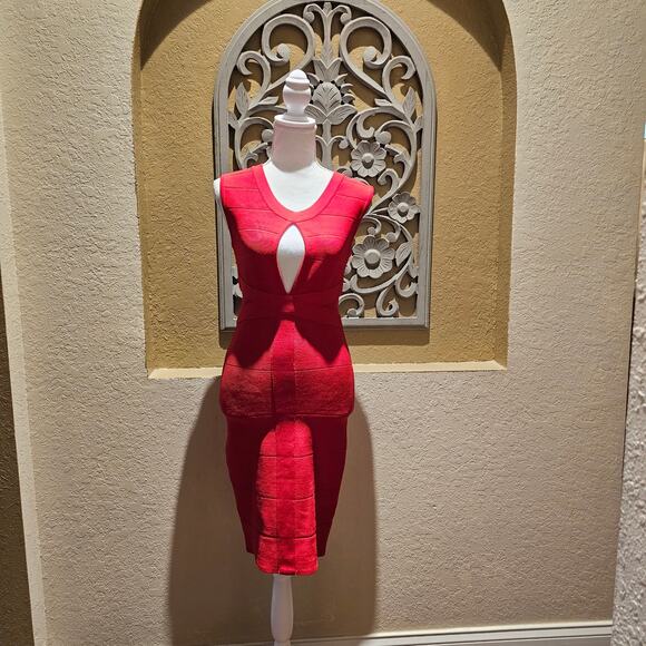 Hot Miami Styles Red Bodycon Dress Cutout New Year Valentine Cocktail S - Picture 3 of 13